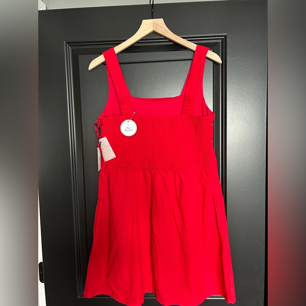 NWT Red linen blend square neck Sleeveless Dress XL - Picture 2 of 10